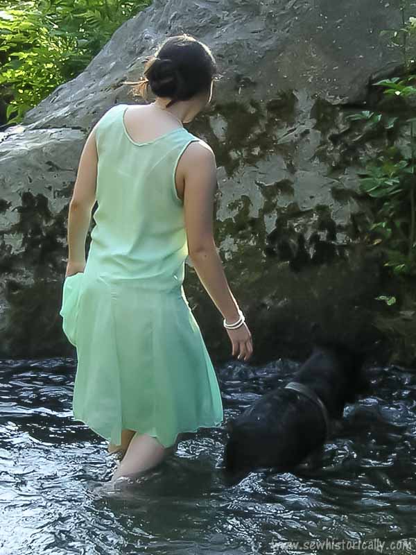 1920s Mint Green Chiffon Dress