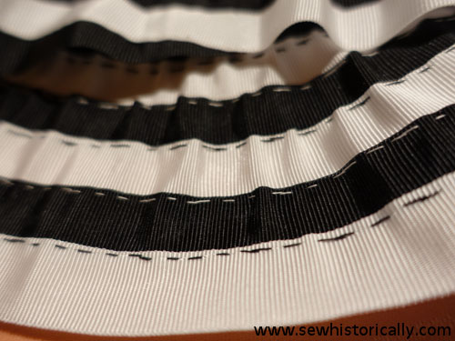 Inside Of Handsewn Black And White Stripe Cloche Hat