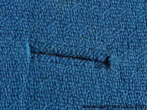 vintage 1940s 1950s hand bound buttonhole close up
