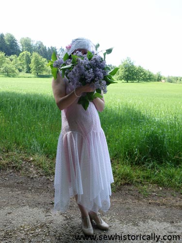 white lace dress lilac flowers