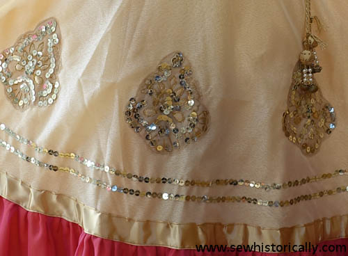 gold embroidered sequin motif lehenga tassels