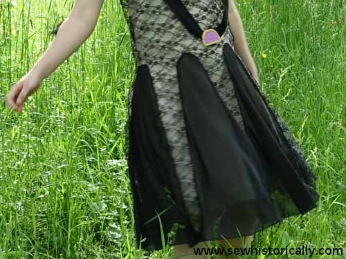 1920s lace dress godets close up