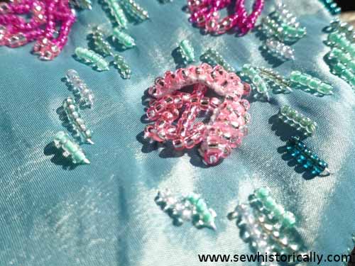 pink mint green beaded water lily flower