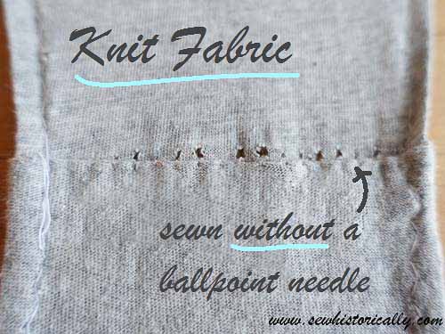 knit fabric holes sewn without ballpoint needle