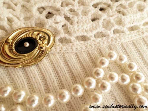 Crochet lace collar turtleneck sweater refashion