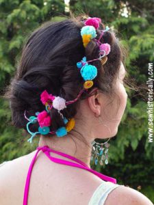 Messy Boho Braided Crown With Pom Poms