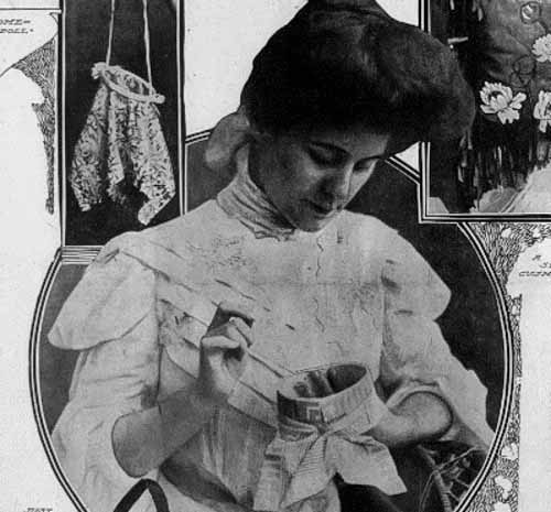 Edwardian Woman Sewing A Handkerchief Collar
