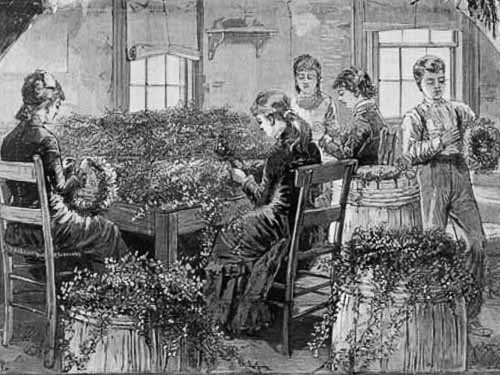 Victorian Women Making Christmas Wreaths