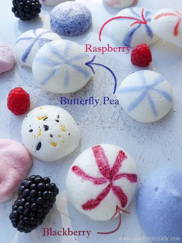 Striped Meringue Kisses - Naturally Colored With Butterfly Pea Tea, Raspberries & Blackberries