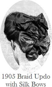 Edwardian Pompadour Gibson Girl Hairstyle With Silk Ribbon Bows At The Nape Of The Neck