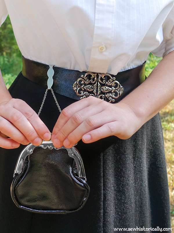 Edwardian DIY Leather Chatelaine Bag Skirt Chatelaine Hook DIY Edwardian Black Patent Leather Dip Waist Belt