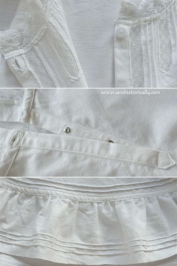1900s Edwardian Slip Inside View Lace Inserts Pintucks Close-Up Detail Snap Button Closure Ruffle Receiving Tuck