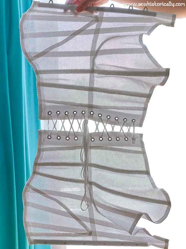 Sheer See Through Edwardian Cotton Net Summer Corset Flat Felled Seams Boning Channels Waist Tape