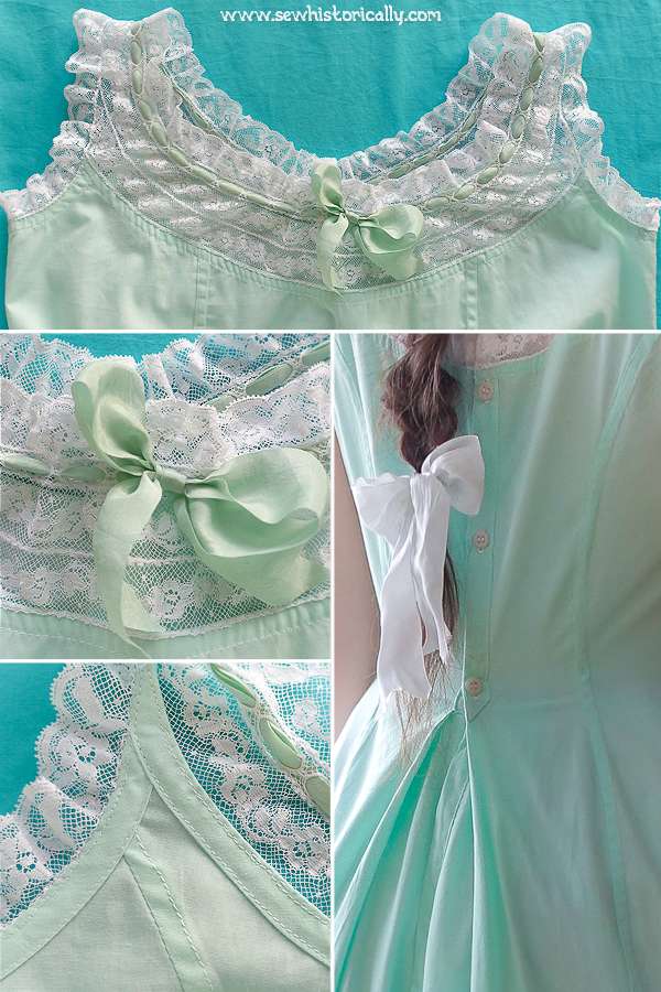Edwardian Princess Slip Valenciennes Lace Yoke, Silk Ribbon Bow, Bias Facing, Back Center Closure With Inverted Box Pleat