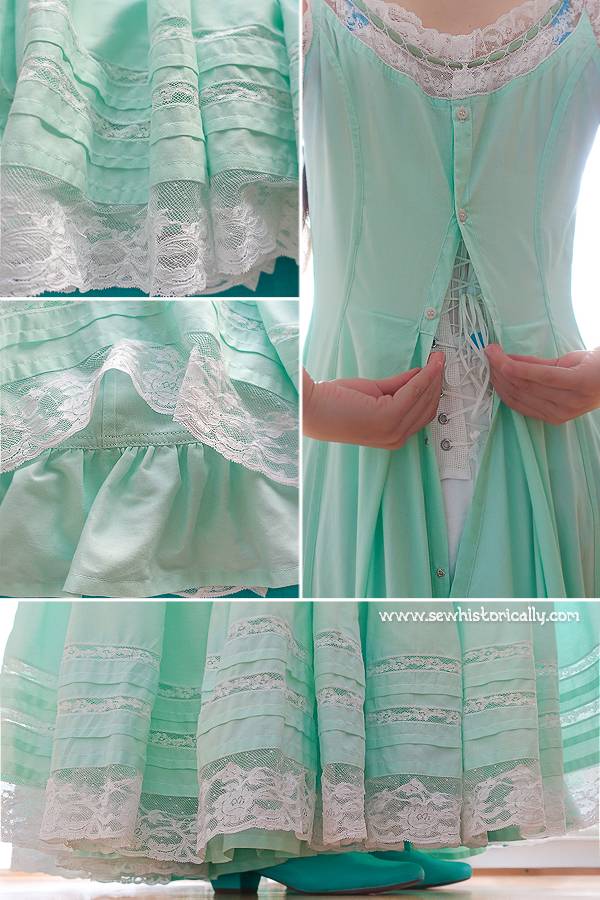 Edwardian Princess Slip Details Lace Inserts Tucks Dust Ruffle Button & Snap Closure Inverted Box Pleat
