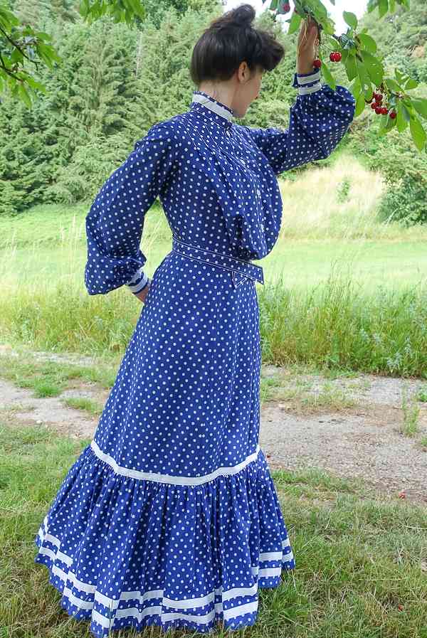 Edwardian Blue Polka Dot Cotton Dress